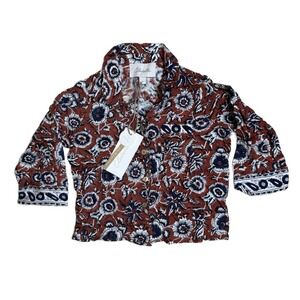 Cleobella Kids Floral Button Down Shirt Boho‎ Girls Rust Blue Size 6 NWT $68